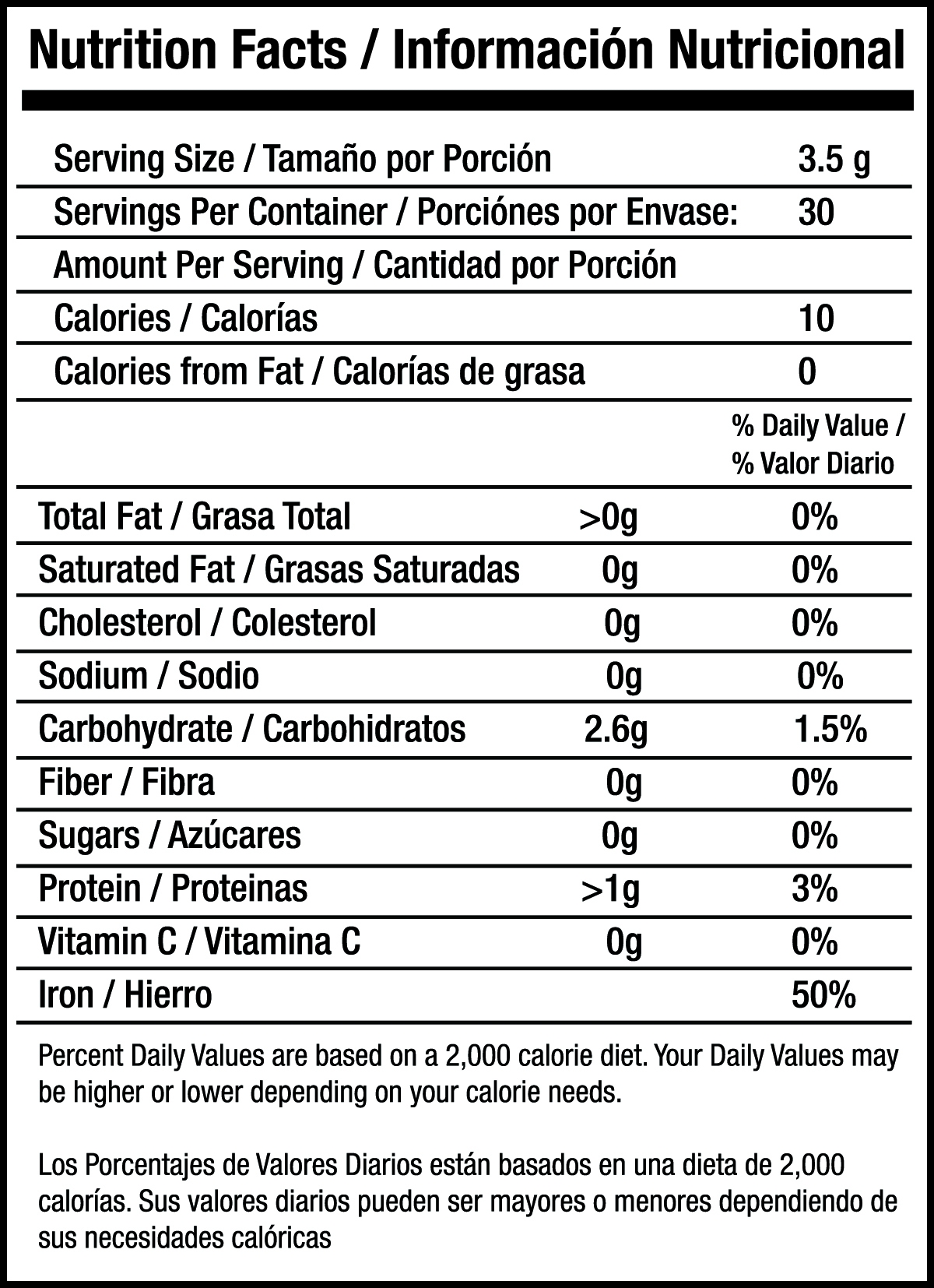 Sculpt Black nutrition facts